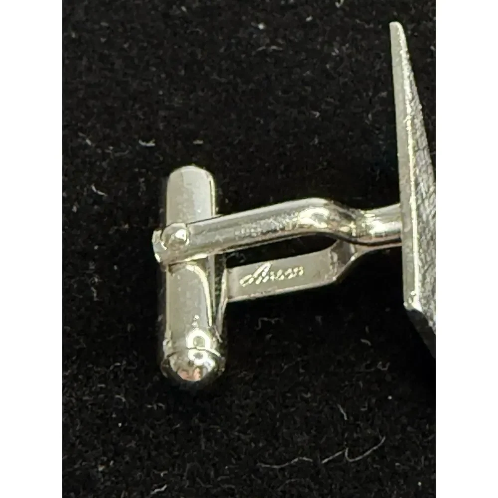 Vtg Anson Sterling Silver Cufflinks MCM Brushed Rectangle Diamond Cut 8.5g